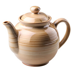 A rustic ceramic teapot with a handle and lid, perfect for serving hot tea and beverages in a kitchen or dining setting, isolated