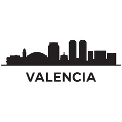 Fototapeta premium Valencia skyline horizontal banner. Valencia, Spain. Vector template for your design. Vector black silhouette. with white background.