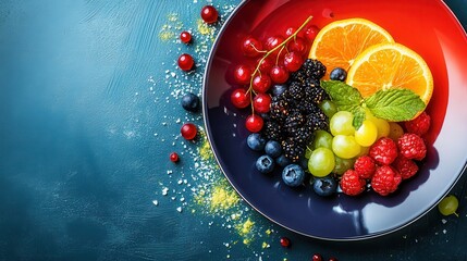 Fresh Colorful Fruits on a Plate with Vibrant Background Aesthetic