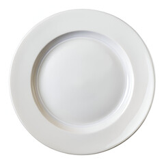 A clean, white, round ceramic plate, isolated on a white background, perfect for any dining occasion or culinary presentation