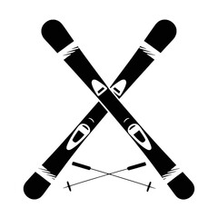 Crossed skis with poles on white background skiing