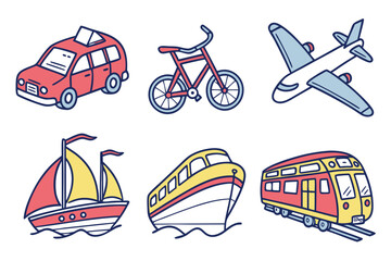 Vector art of cartoon transportation icons isolated on white background for your project