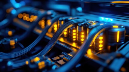 Closeup of illuminated technology components