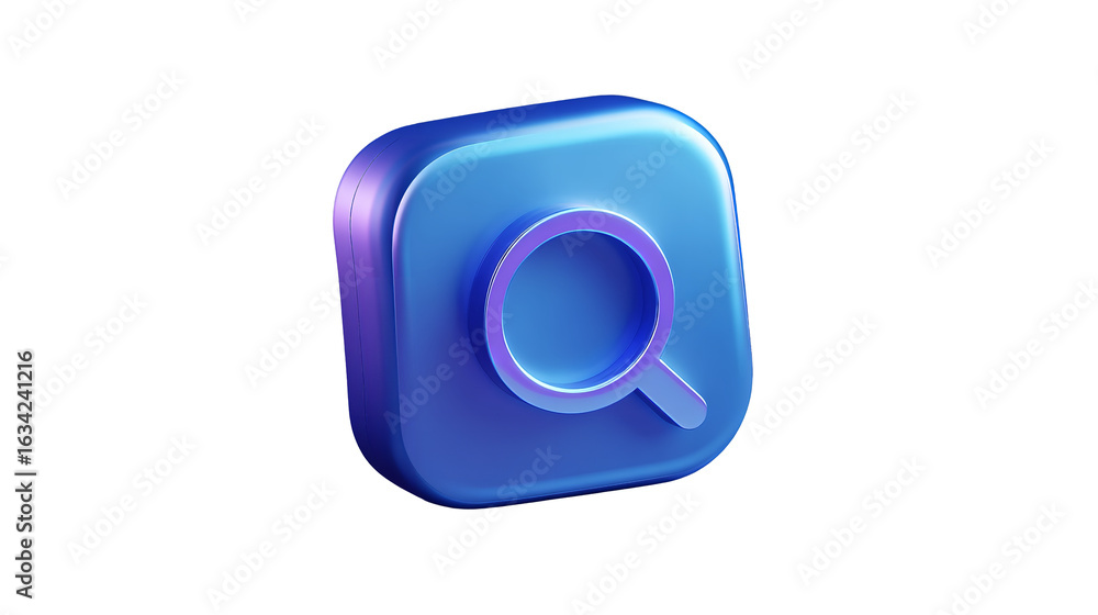 Poster glossy blue search icon design element graphic render on transparent background
