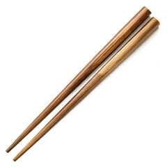 A pair of dark brown wooden chopsticks isolated on white background, ideal for enjoying diverse asian dishes and culinary experiences