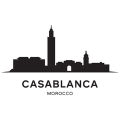 Obraz premium Casablanca skyline silhouette. Landscape Casablanca, Morocco. Vector illustration. Vector black silhouette. with white background.
