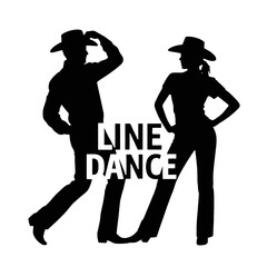 Silhouette of dancing couple with line dance text vector