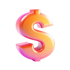 Naklejka premium 3D Glossy Pink and Orange Gradient Dollar Sign Isolated money currency isolated on a transparent background