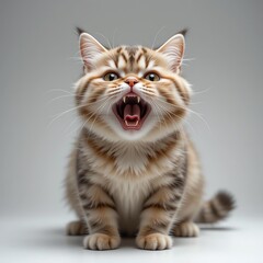 A playful cat with striking fur and an expressive face, capturing a moment of lively joy and curiosity.