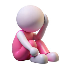 3d pink figure sitting in distress isolated on transparent background