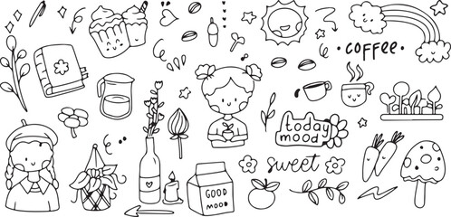 Cute Dessert and Sweet Doodle Set – Cake, Cupcake, Candy, Ice Cream, Donut, Fun, Cute, Sweet, Sketch, Doodle, Vector, Decorative, Minimal, Isolated, Elements, Outline, Graphic, Treat