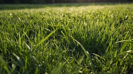 Obraz premium Lush green grass in sunlight, creating a serene and vibrant atmosphere.