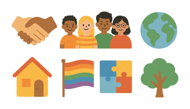 Inclusive Community Icons. Flat vector mini-illustrations building inclusive communities and diversity