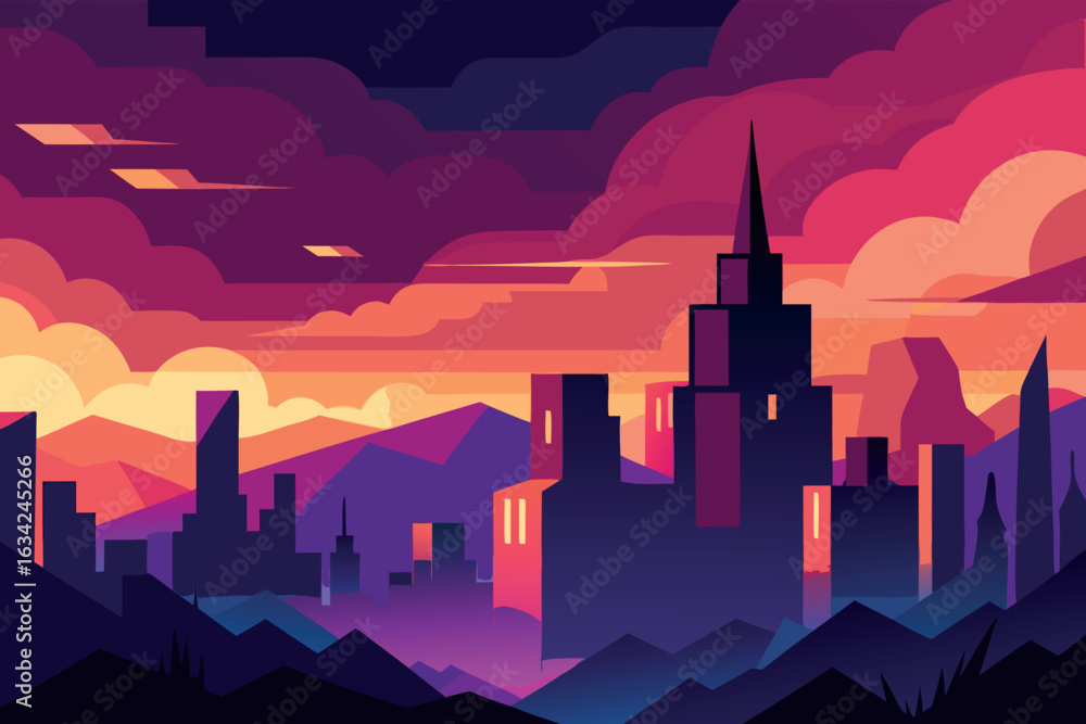 Poster abstract geometric design with vibrant color palette and clean typography