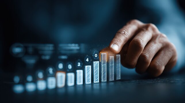 Business technology data analytics artificial intelligence digital growth futuristic interface hand finance innovation success progress blue professional modern - Powered by Adobe