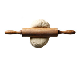 Rolling pin pressing dough isolated on transparent background