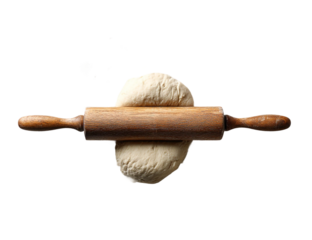 Rolling pin pressing dough isolated on transparent background
