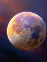 Obraz premium Surreal full moon in vibrant blue and pink tones with glowing aura and shining stars in cosmic night sky