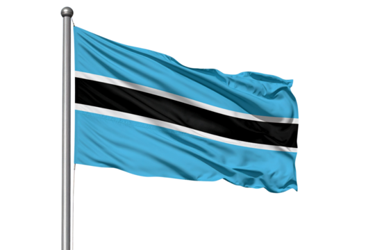 Waving Botswana Flag on Tall Flagpole – Transparent Background