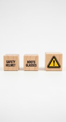 Safety Gear Safety Helmet Boots Glasses Warning Sign on Blocks