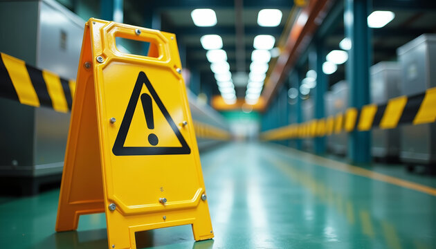 Danger sign at workplace marks a potential hazard. A danger sign alerts to safety precautions and possible accidents. Highlight danger sign for work safety promotions and workplace awareness.