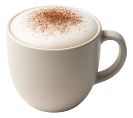 Obraz premium Decaf cappuccino in a ceramic mug with a thick foam layer dusted with cocoa powder.