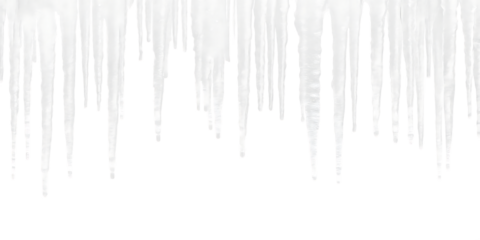 White hanging frozen icicles isolated on a transparent background