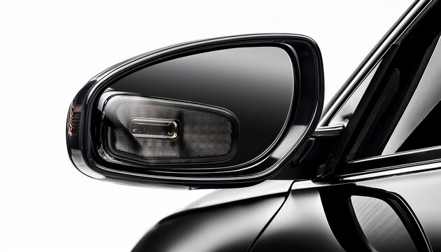 black car side mirror with indicator light isolated on transparency background sleek modern design with reflective glass and smooth glossy finish