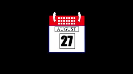August Month 27 date calendar icon animation. Flat calendar icon monthly, important date, meeting date, Simple calendar with date concept. calendar with date concept background.