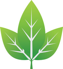 Three stylized green leaves, organically connected at the stem, representing growth and nature.