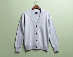 Gray Cardigan Sweater on Hanger