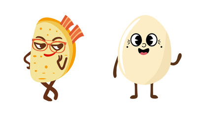 Healthy vs Unhealthy Food Concept – Egg and Bacon Omelet Characters
