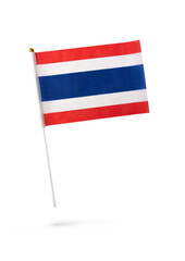 Small mini Thailand flag with real rough fabric details and pole stick for hand held isolated on transparent background or png file.