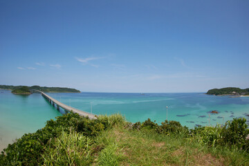 角島大橋と広がる海（魚眼レンズ）