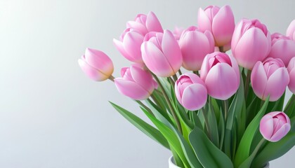 Fototapeta premium Close-Up Of Gorgeous Tulips In A Bouquet Arrangement, Set In A Vase With Soft Focus And Blur Effects For Enhanced Artistry.