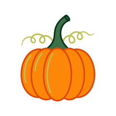 A plump, orange pumpkin with curling green vines, a quintessential symbol of harvest time and autumn's simple bounty.