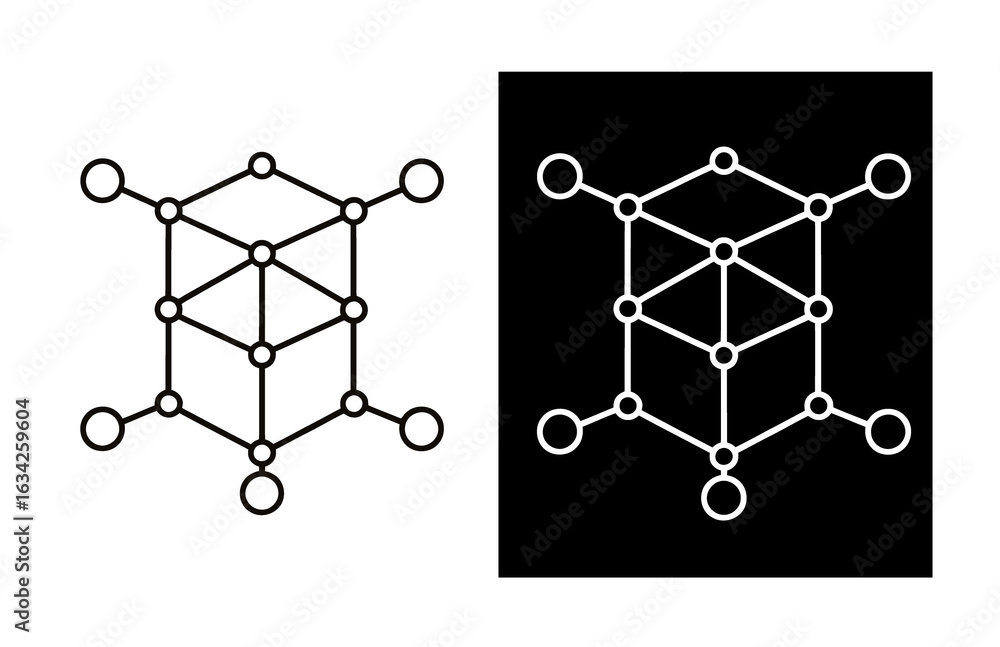 Poster vector art of geometric cube structure isolated on white background, featuring a modern and abstract