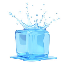 Ice cube with water splash isolated on transparent background, a refreshing and cool image on transparent background