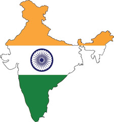 A map of india filled with the indian flag colors on a white background in a simple illustration