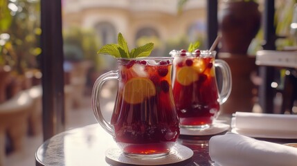 Refreshing Berry Lemonade with Mint Garnish in Elegant Cafe Setting
