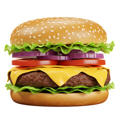 Delicious hamburger with fresh ingredients isolated on transparent background, a classic fast food on transparent background