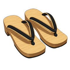 A pair of traditional japanese geta sandals isolated on transparent background for summer on transparent background