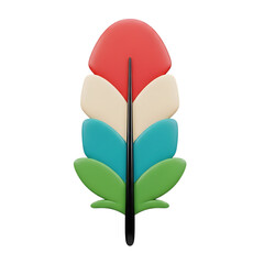 Colorful feather illustration isolated on transparent background for decoration or design element on transparent background