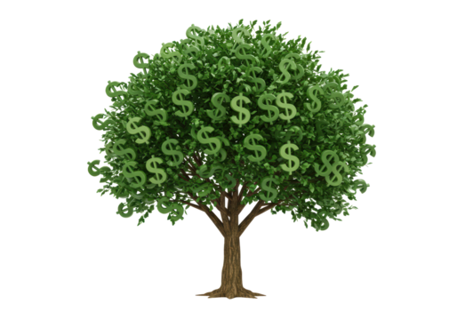 Isolated Money Tree with Dollar Sign Leaves, Wealth Growth