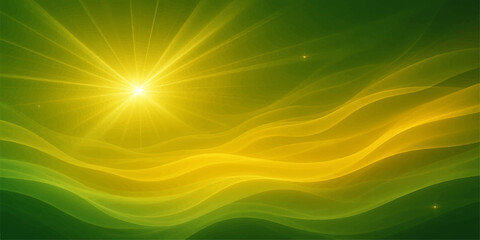 Abstract colorful green background with bright sun rays and glowing light burst design