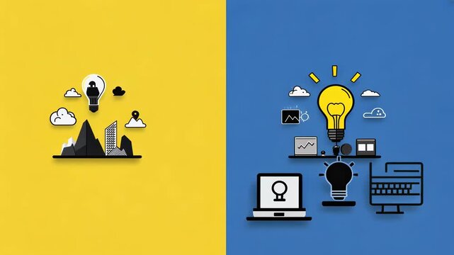 Creative concept of innovation and analytics in a split design