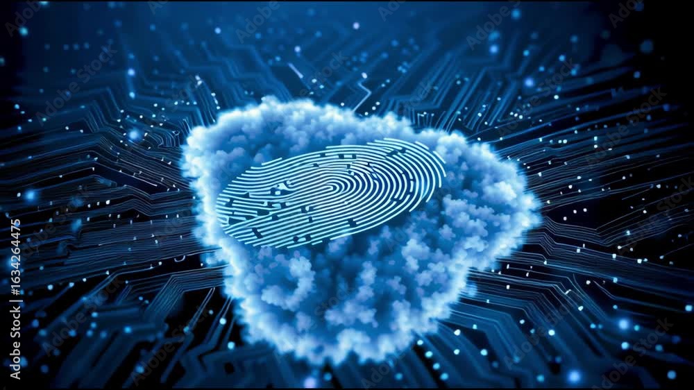 Aufkleber a cloud symbolizing cloud technology or data storage, with a fingerprint inside representing biometr