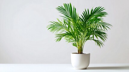 Fototapeta premium Vibrant Indoor Areca Palm on White Background - Botanical Home Decor