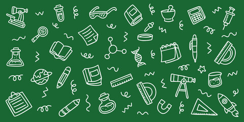 Set of hand drawn science and chemistry doodle element vector illustration