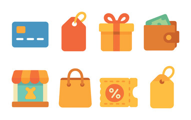Impulse Buying Icons. Flat vector mini-illustrations impulse buying in colors children's illustrations: credit